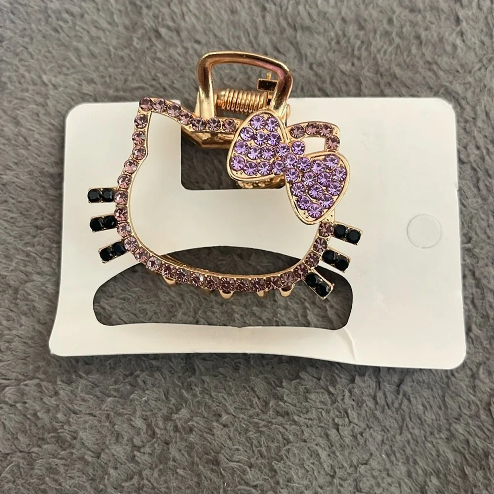 Gold Cat Hello Kitty metal and rhinestone Hair Clip nwt
